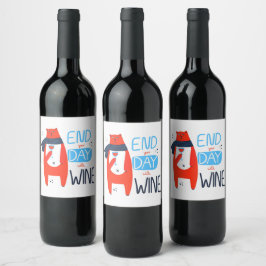 Rolig Katt Avsluta Din Dag Med Vin Vinflaska Etikett