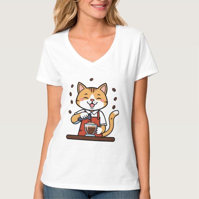Rolig Katt Barista T-shirt (Framsida)