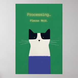 Rolig katt 'Bearbetar' Affisch Tech Humor Konsttry