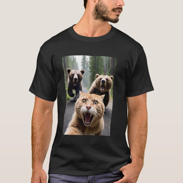 Rolig Katt Björn Attack Selfie T Shirt (Framsida)