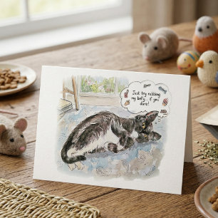 Rolig Katt Bukmassage Varning Vattenfärg Konst Des Tack Kort