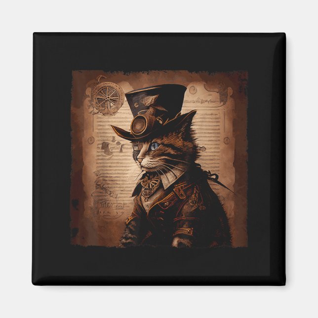 Rolig Katt Cowboy Steampunk Magnet (Framsidan)