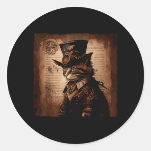 Rolig Katt Cowboy Steampunk Runt Klistermärke