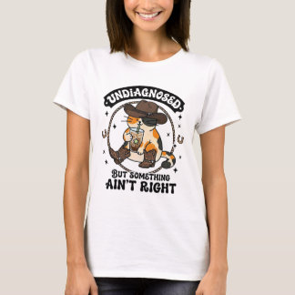 Rolig Katt Cowboyhatt Iced Coffee Odiagnosticerad  T Shirt