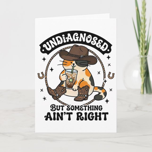 Rolig Katt Cowboyhatt Iced Coffee Odiagnostiserad  Kort (Framsida)