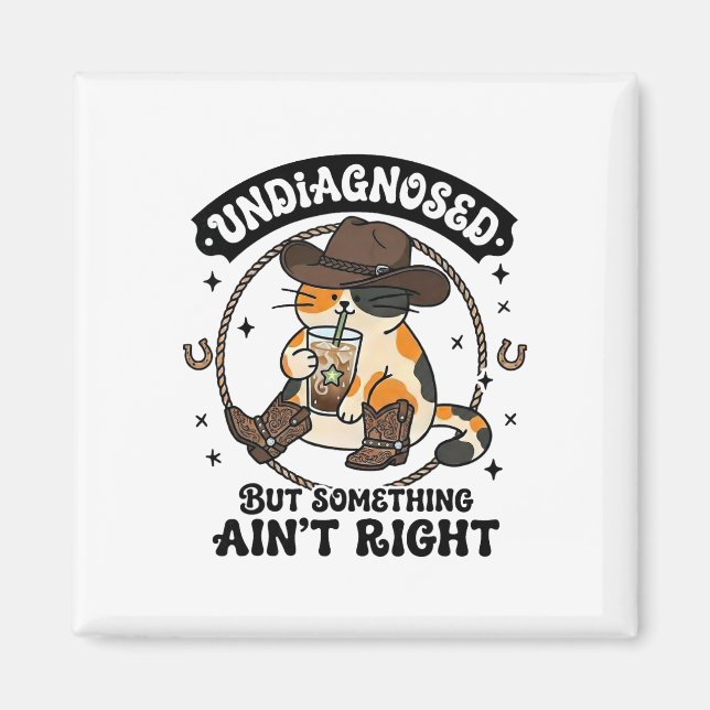Rolig Katt Cowboyhatt Iced Coffee Odiagnostiserad  Magnet (Framsidan)