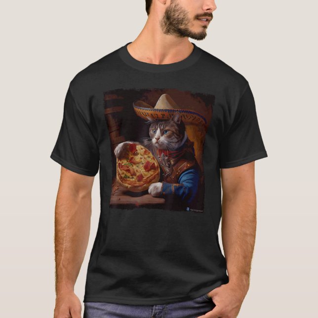Rolig katt cowboypizza t shirt (Framsida)