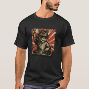 Rolig Katt DJ Retro Skivspelare Disco Dansklubb Lj T Shirt