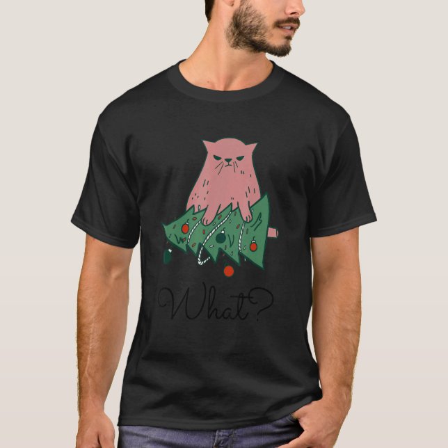 Rolig katt drar omkull julgran 1 t shirt (Framsida)