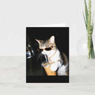Rolig katt dricker iskaffe humor meme kattunge kort