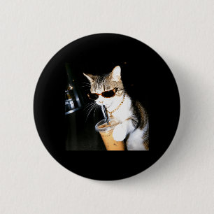 Rolig Katt Dricker Iste Kaffee Humor Meme Kattunge Knapp