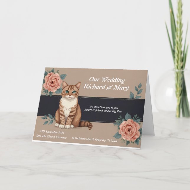 Rolig katt elegans bröllopsinbjudan inbjudan (Framsida)