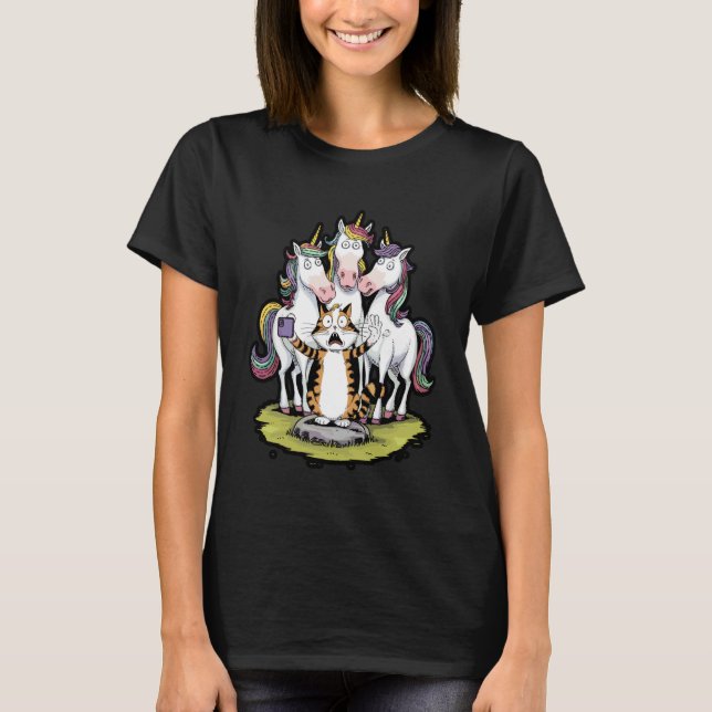 Rolig Katt Enhörning Selfie Meme T Shirt (Framsida)