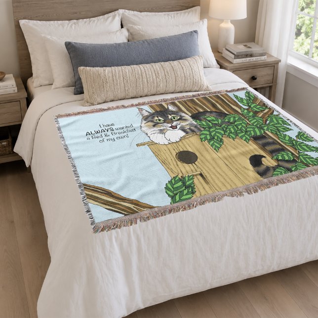 Rolig Katt Fågelhus Bed & Breakfast Whimsical Filt (Skapare uppladdad)