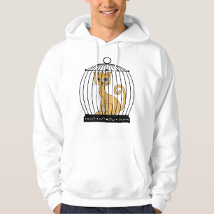 Rolig katt fångad i fågelbur Humoristisk konst Hoodie