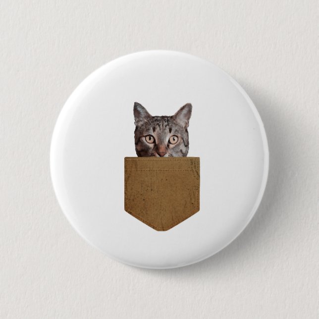 Rolig katt ficktröja Söt kattunge i fickan Knapp (Framsida)