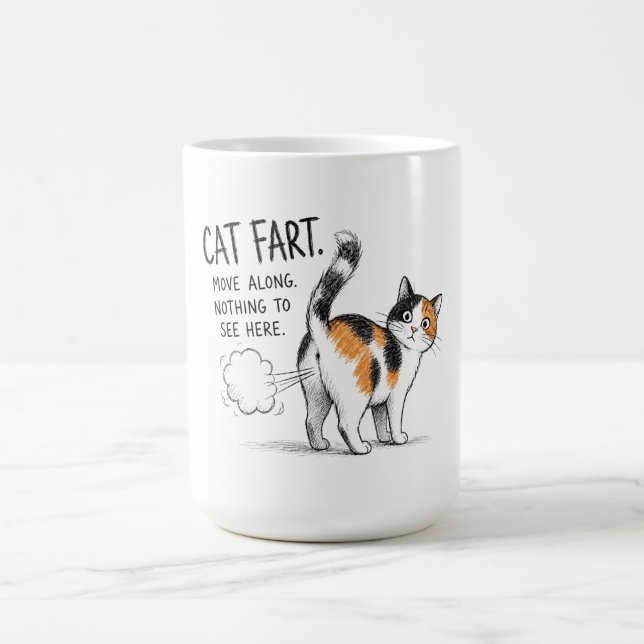 Rolig Katt Fjärt Sketch Kaffe Mugg - Calico Katt (Center)