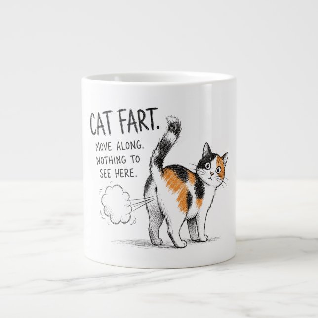 Rolig Katt Fjärt Sketch Kaffe Mugg - Calico Katt Jumbo Mugg (Framsidan)