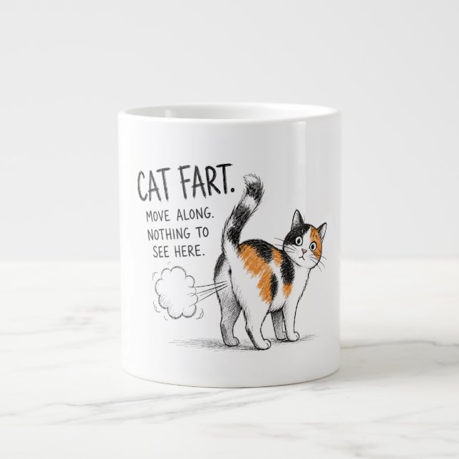 Rolig Katt Fjärt Sketch Kaffe Mugg - Calico Katt Jumbo Mugg (Framsidan)