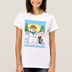 Rolig katt för svart för snögubbe för julTshirts   T Shirt