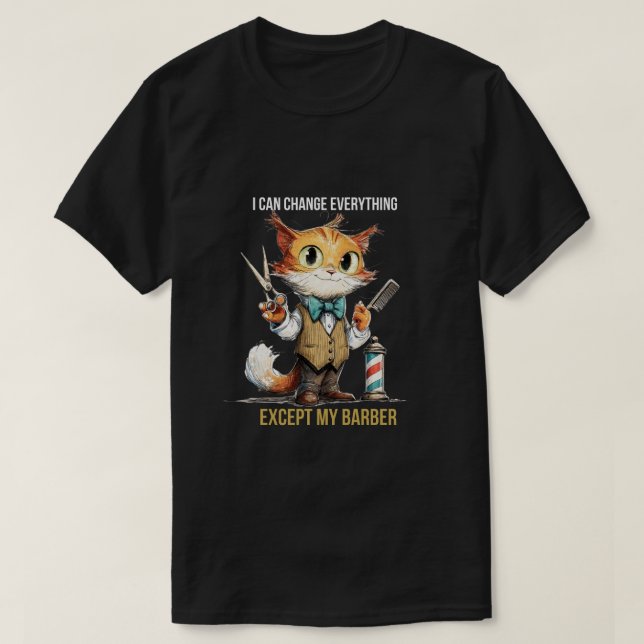 Rolig Katt Frisör T-Shirt (Design framsida)
