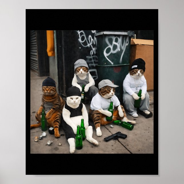 Rolig katt gäng stil gata katter öl meme  poster (Framsidan)