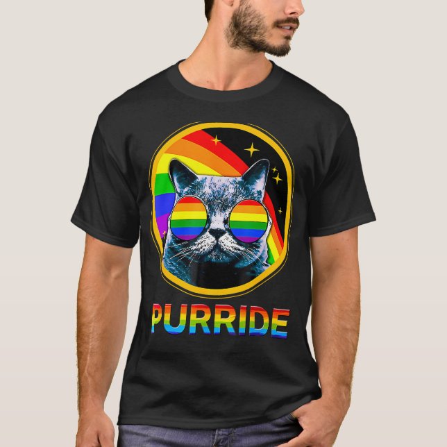 Rolig katt gay pride Lgbt regnbåge T Shirt (Framsida)