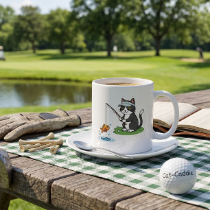 Rolig Katt Golfare Fiske Vattenhinder Kaffemugg
