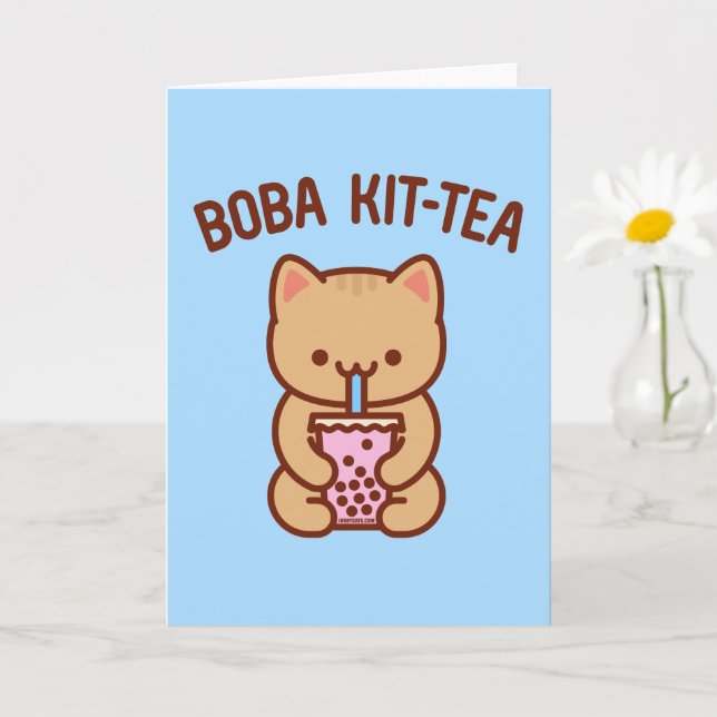 Rolig Katt Gratulationskort: BOBA KIT-TEA Kort (Liten växt)