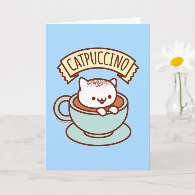 Rolig katt gratulationskort: KATTPUCCINO Kort (Liten växt)