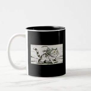 Rolig Katt Groda Meme Medeltida Vintage Två-Tonad Mugg