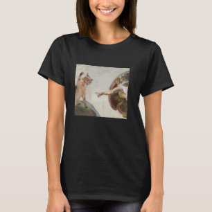 Rolig Katt Gud Skapelsen av Adam meme michelangelo T Shirt