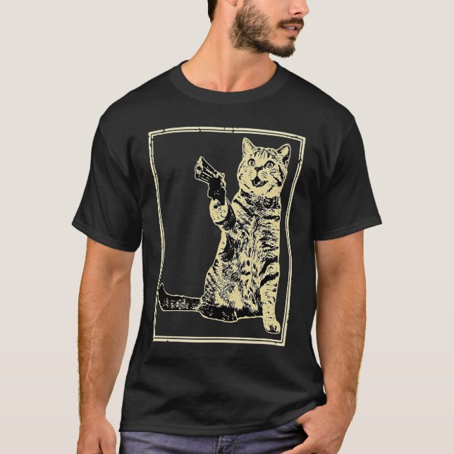 Rolig katt Gun Kitty T Shirt (Framsida)