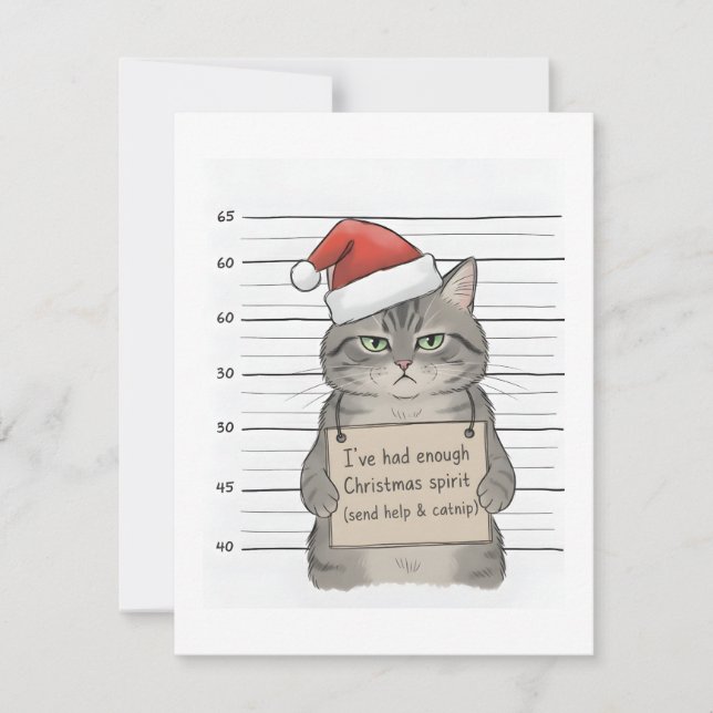 Rolig katt har haft nog av julstämning Julkort (Framsida)