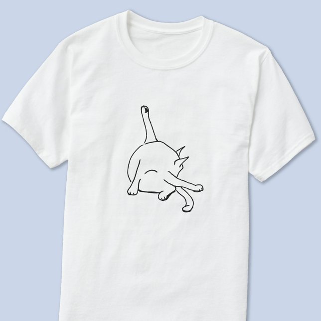 Rolig katt humor Linje konst T Shirt (Fun cat washing humor line art t-shirt for animal lovers)