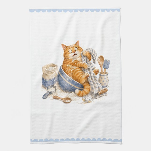 Rolig katt i köket  kökshandduk (Vertikal)