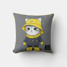 Rolig katt i regnstövlar – katt Humor Kudde