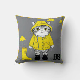Rolig katt i regnstövlar – katt Humor Kudde