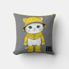 Rolig katt i regnstövlar – katt Humor Kudde