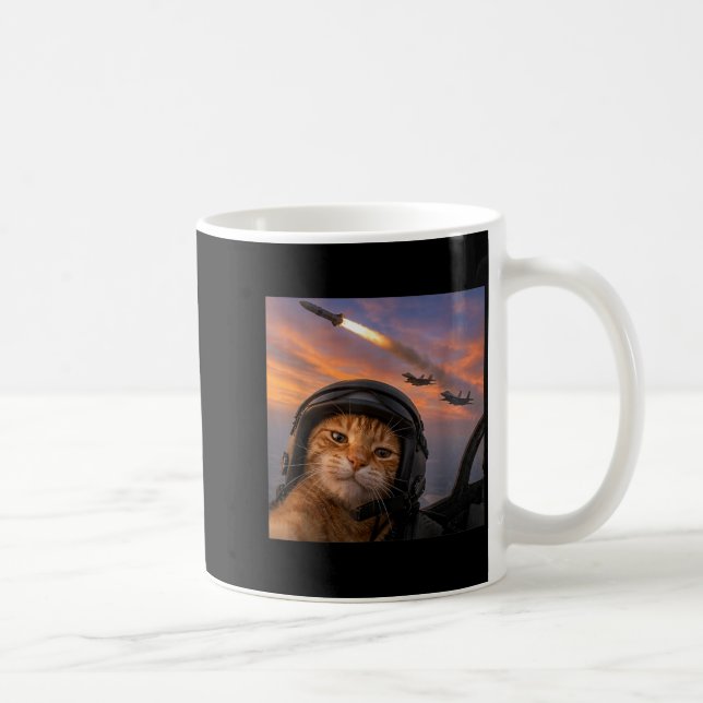 Rolig Katt Jaktpilot Selfie Squad Meme Kitty Kaffemugg (Höger)