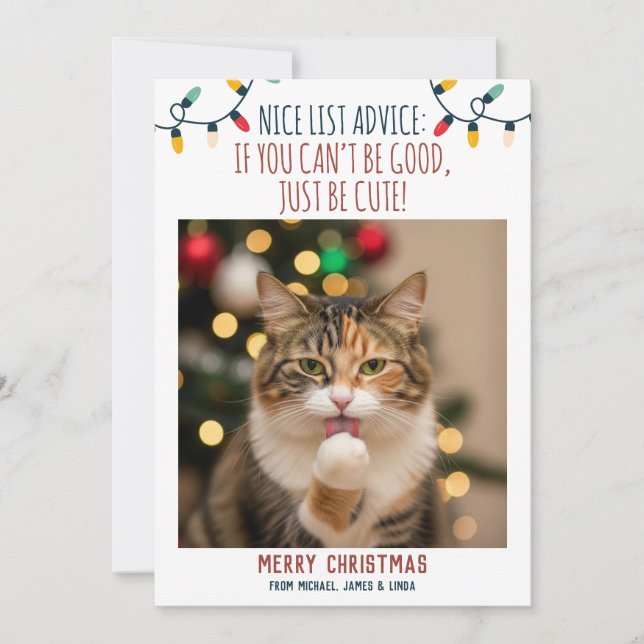Rolig katt jul foto med anpassade namn julkort (Framsida)