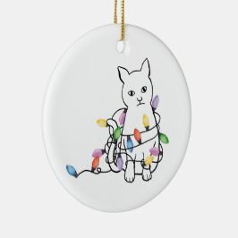 Rolig katt jul  julgransprydnad keramik