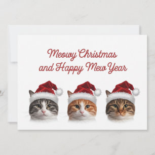 Rolig katt jul meow som bär julhatt julkort