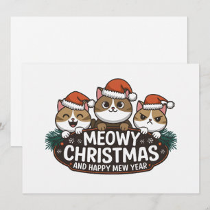 Rolig katt jul meow som bär julhatt  julkort