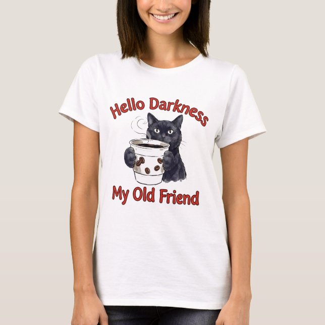 Rolig Katt Kaffe Kaffeinsugna T Shirt (Framsida)