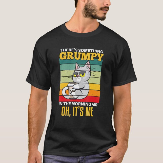 Rolig katt kaffe morgon grinig text t shirt (Framsida)
