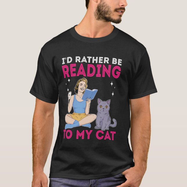 Rolig Katt, Kaffe och Bok Katt Kaffe Böcker Design T Shirt (Framsida)