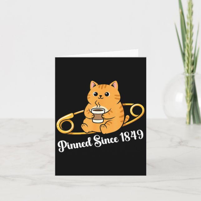 Rolig katt kaffe pin dag sedan 1849 design  kort (Framsida)