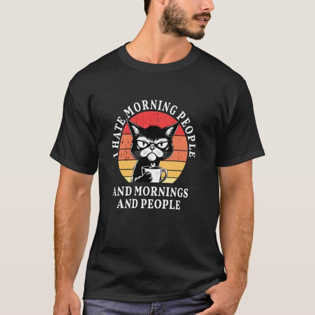 Rolig Katt Kaffe T Shirt (Framsida)