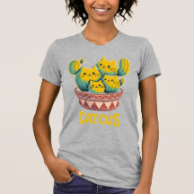 Rolig Katt Kaktus Skämt Dam Grå T-Shirt